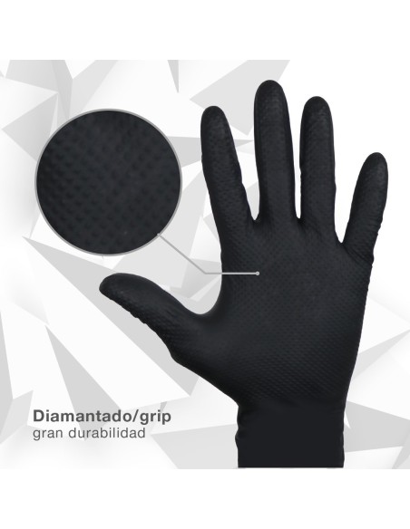 Caja 50 guantes desechables de nitrilo diamantado/grip Negro