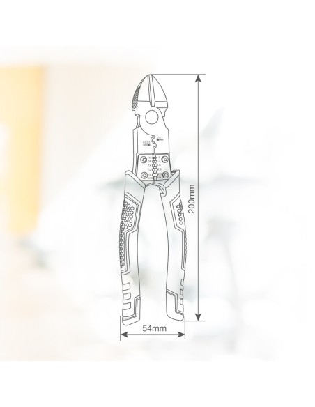 Alicate de corte diagonal 200mm con pelacables y crimpadora