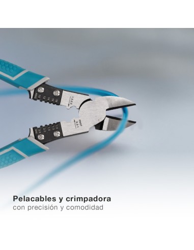 Alicate de corte diagonal 200mm con pelacables y crimpadora