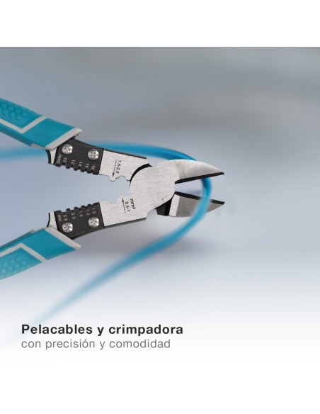 Alicate de corte diagonal 200mm con pelacables y crimpadora
