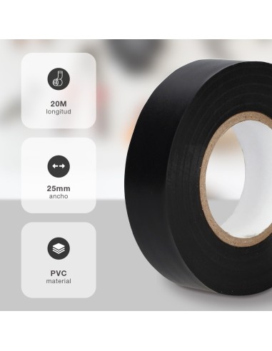 Cinta aislante elect.PVC 20M Negra 25mm Retrac.10u