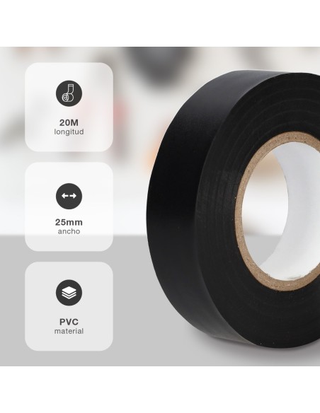 Cinta aislante elect.PVC 20M Negra 25mm Retrac.10u