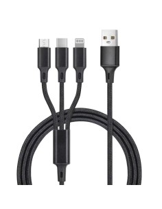 Cable cargador 3 en 1 (USB Tipo C, conector Lightning y micro USB) nylon trenzado 1,2M
