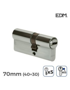 BOMBIN NIQUEL 70MM (40+30MM) CON 5 LLAVES SEGURIDAD INCLUIDAS EDM