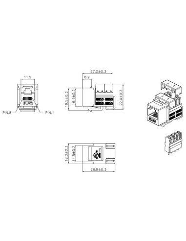 Conector Hembra RJ45 UTP Cat6 Keystone 90º
