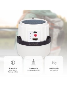 Linterna solar LED camping recargable USB powerbank 300lm
