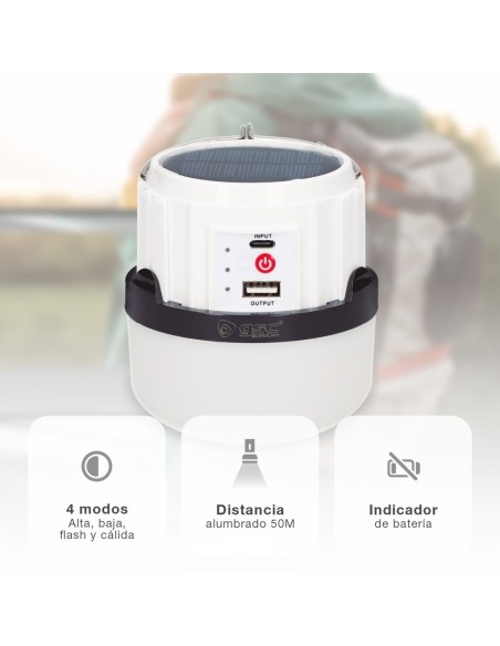 Linterna solar LED camping recargable USB powerbank 300lm