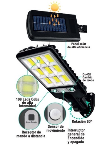 Farola solar 108 LED COB