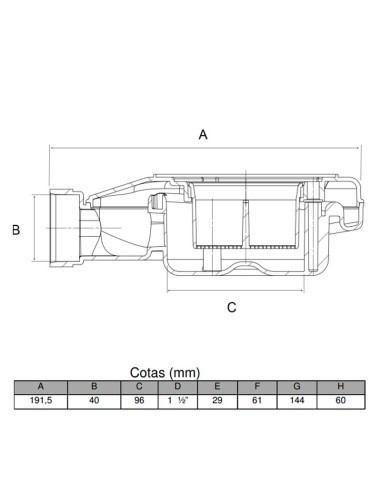 VALVULA PLATO DUCHA 61MM S/TAPA