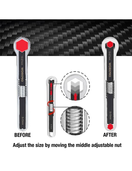 WORKPRO LLAVE AJUSTABLE UNIVERSAL 5 - 16 mm, MÉTRICA Y SAE