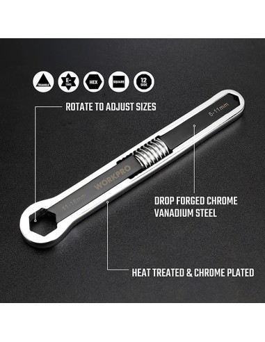 WORKPRO LLAVE AJUSTABLE UNIVERSAL 5 - 27mm, MÉTRICA Y SAE