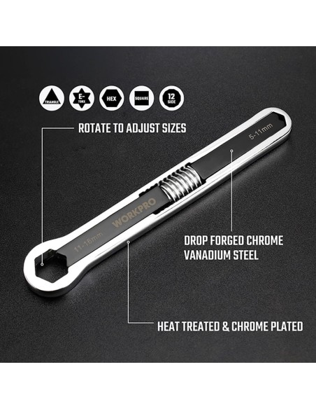 WORKPRO LLAVE AJUSTABLE UNIVERSAL 5 - 27mm, MÉTRICA Y SAE
