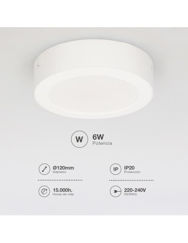 Downlight superficie LED redondo Bogur 6W 6500K Blanco