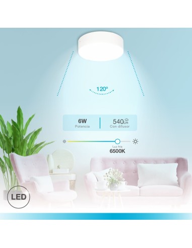 Downlight superficie LED redondo Bogur 6W 6500K Blanco