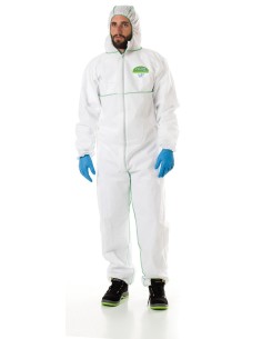 BUZO DESECHABLE BLANCO DE POLIPROPILENO CON CAPUCHA.