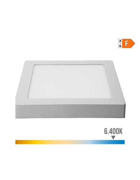 Downlight led superficie cuadrado cromado 20 w 1500 lm 6400 k luz fria 22 x 22 x 3,5 cm