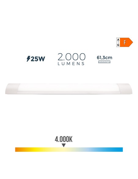 Regleta led 25 w 4000 k luz dia 2000 lm 61,3 x 3 x 12 cm