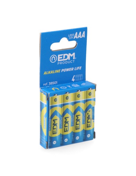 Pila edm alkalina long life aaa - lr03 1,5v (blister 4 unid.) ø10,5x44,5mm
