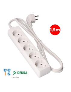 Base múltiple, 5 tomas schuko 2p+t, 1,5 m de cable h05vv-f 3g1,5 mm 16a 250v~ 3680 w, blanca