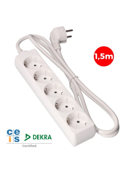 Base múltiple, 5 tomas schuko 2p+t, 1,5 m de cable h05vv-f 3g1,5 mm 16a 250v~ 3680 w, blanca