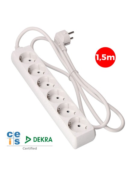 Base múltiple, 6 tomas schuko 2p+t, 1,5 m de cable h05vv-f 3g1,5 mm 16a 250v~ 3680 w, blanca