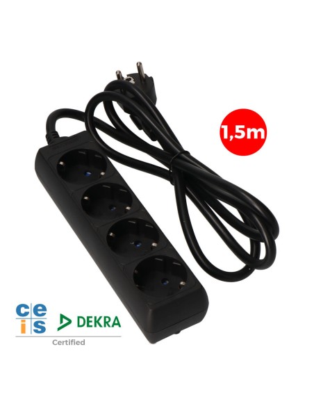 Base múltiple, 4 tomas schuko 2p+t, 1,5 m de cable h05vv-f 3g1,5 mm 16a 250v~ 3680 w, negra