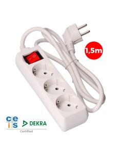 Base múltiple 3 tomas 2p+t con interruptor luminoso, 16 a 250 v~ 1,5 m de cable h05vv-f 3 g 1,5 mm blanca