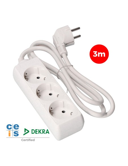 Base múltiple, 3 tomas schuko 2p+t, 3 m de cable h05vv-f 3g1,5 mm 16a 250v~ 3680 w, blanca