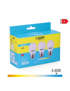 Kit 3 bombillas esfericas led e27 5 w 400 lm 6400 k luz fria ø4,5 x 8 cm