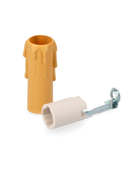 Portalámparas e-14 porcelana + vela mediana crema (envasada)