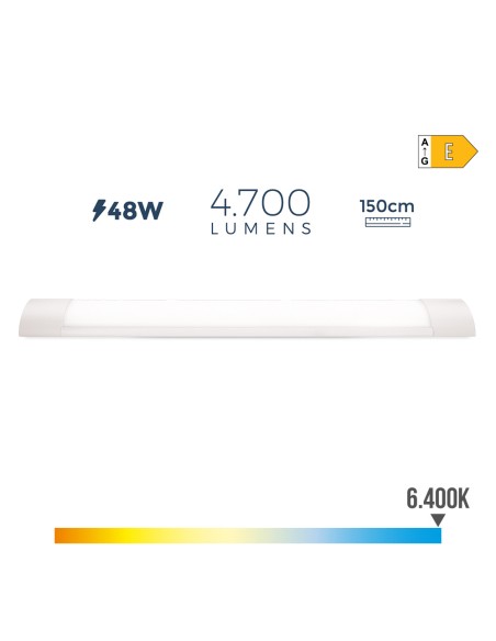Regleta led 48 w 6500 k luz fria 4700 lm 150 x 3,5 x 12 cm