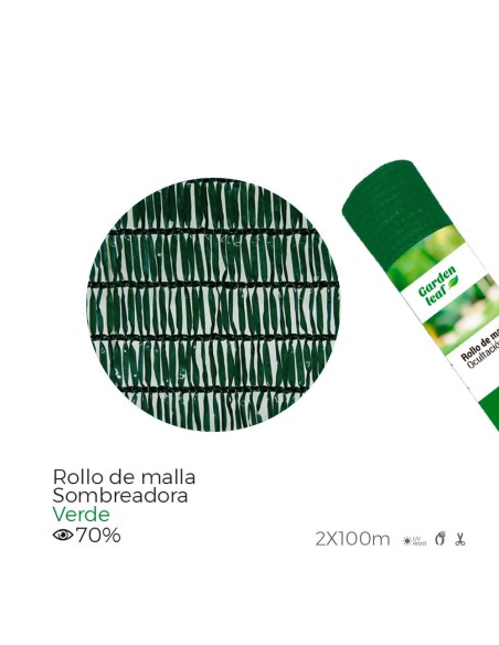 Rollo de malla sombreadora. color verde 70% 2x100m