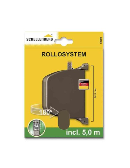 Recogedor exterior abatible giratorio 180° con 5 m de cinta, 28 x 159 x 120 mm marrón