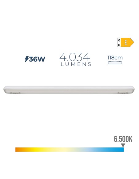 Regleta estanca led ip65 36 w 4034 lm 6500 k luz fria 8,6 x 118 x 6,6 cm