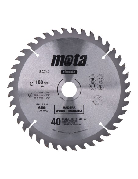 Sierra circular widia ø180 mm 40 dientes