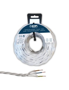 Carrete cable paralelo textil trenzado h05v-k 3 g 1,00 mm blanco, 5 m