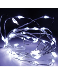 Guirnalda a pilas, función fija, 40 leds, cable alambre plateado, luz blanca fría, 195 cm