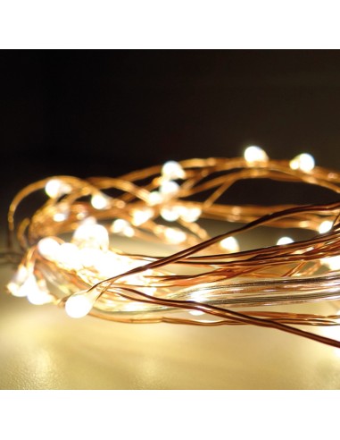 Guirnalda a pilas, función fija, 40 leds, cable alambre cobre, luz cálida, 195 cm