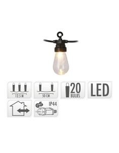 Guirnalda 20 leds uso interior/exterior ip44 luz cálida tipo vintage 12,5m