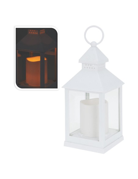 Farol con vela de led, función fija, interior, blanco, 10,5 x 10,5 x 23 cm