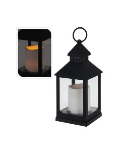 Farol con vela de led, función fija, interior, negro, 10,5 x 10,5 x 23 cm