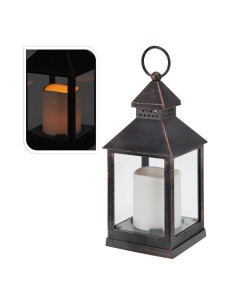 Farol con vela de led, función fija, interior, bronce, 10,5 x 10,5 x 23 cm