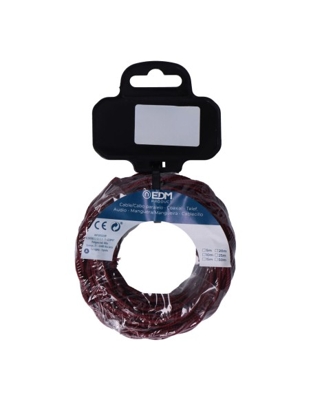 Carrete cable textil trenzado h03vv-f 2 x 0,75 mm burdeos, 5 m