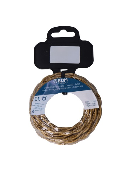 Carrete cable textil trenzado h03vv-f 2 x 0,75 mm oro oscuro, 5 m