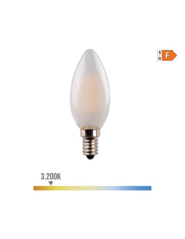 Bombilla de vela con filamento de led, cristal mate e14 4,5 w 470 lm 3200 k luz calida ø3,5 x 9,8 cm