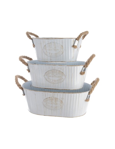 Cubo de zinc ovalado con asa de cuerda set de 3unid.