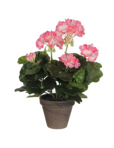 Geranio color blanco rosado de pvc con maceta