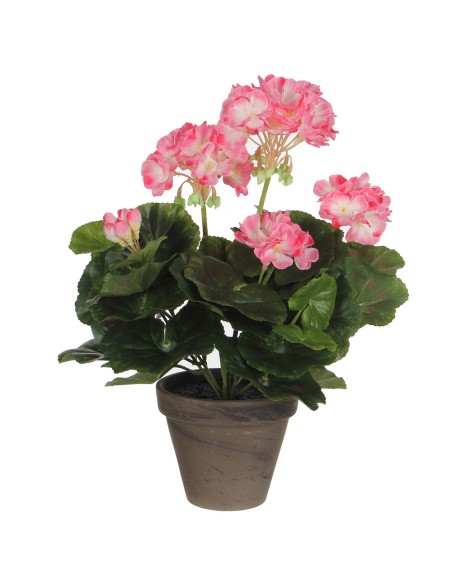 Geranio color blanco rosado de pvc con maceta