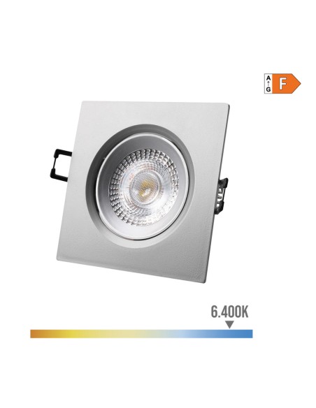 Downlight led empotrable cuadrado 5 w 6400 k luz fria color cromo 9 x 9 cm