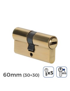 Cilindro latón 60 mm (30+30 mm) leva larga r15 con 5 llaves de seguridad incluidas